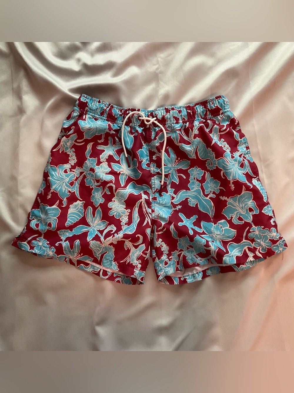 Men's Floral Swim Shorts in Burgundy & Teal